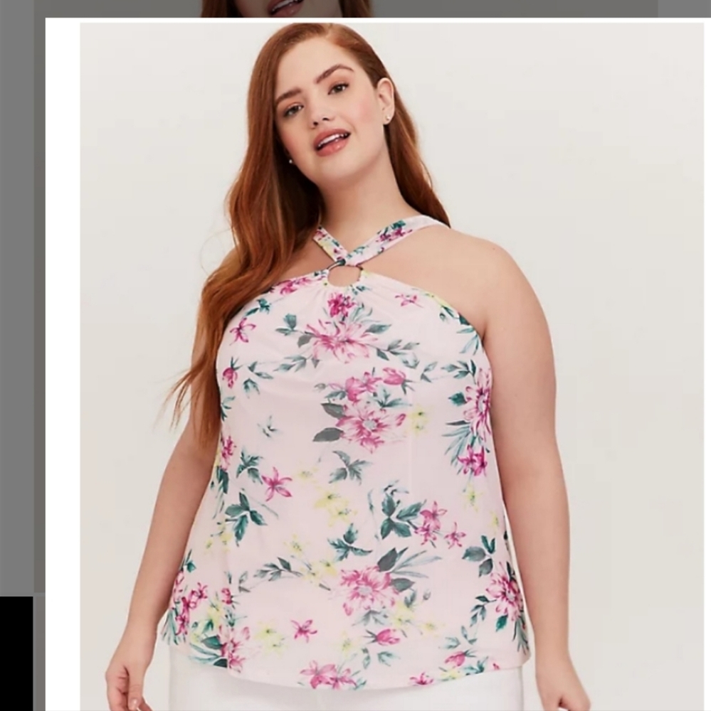 Torrid Floral O Ring Mesh Tank